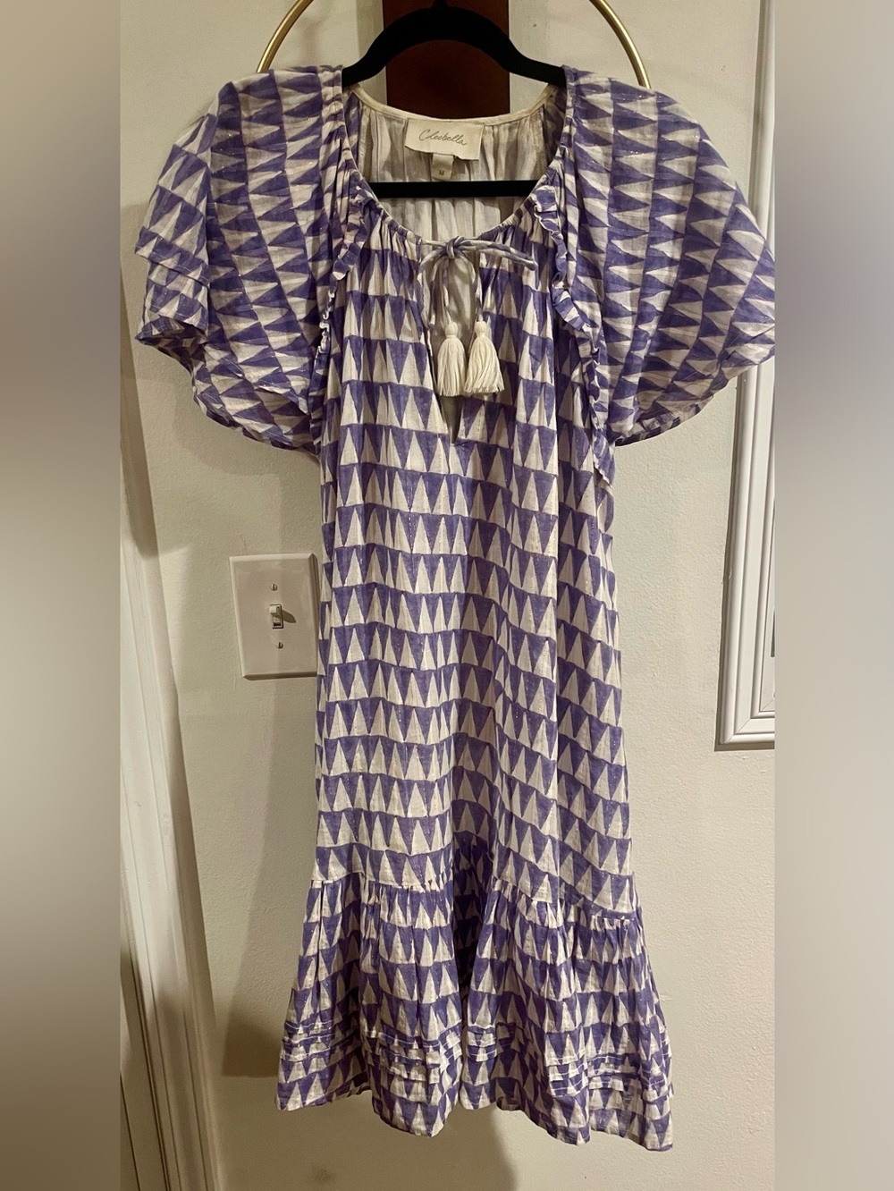 Cleobella Purple and Cream Geometric Tassel Dress